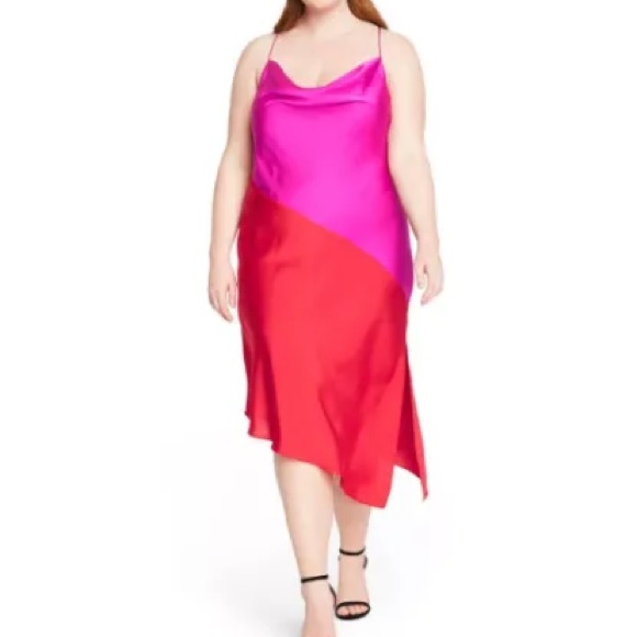 CUSHNIE Target Colorblock Satin Midi Slip Dress - Picture 10 of 12
